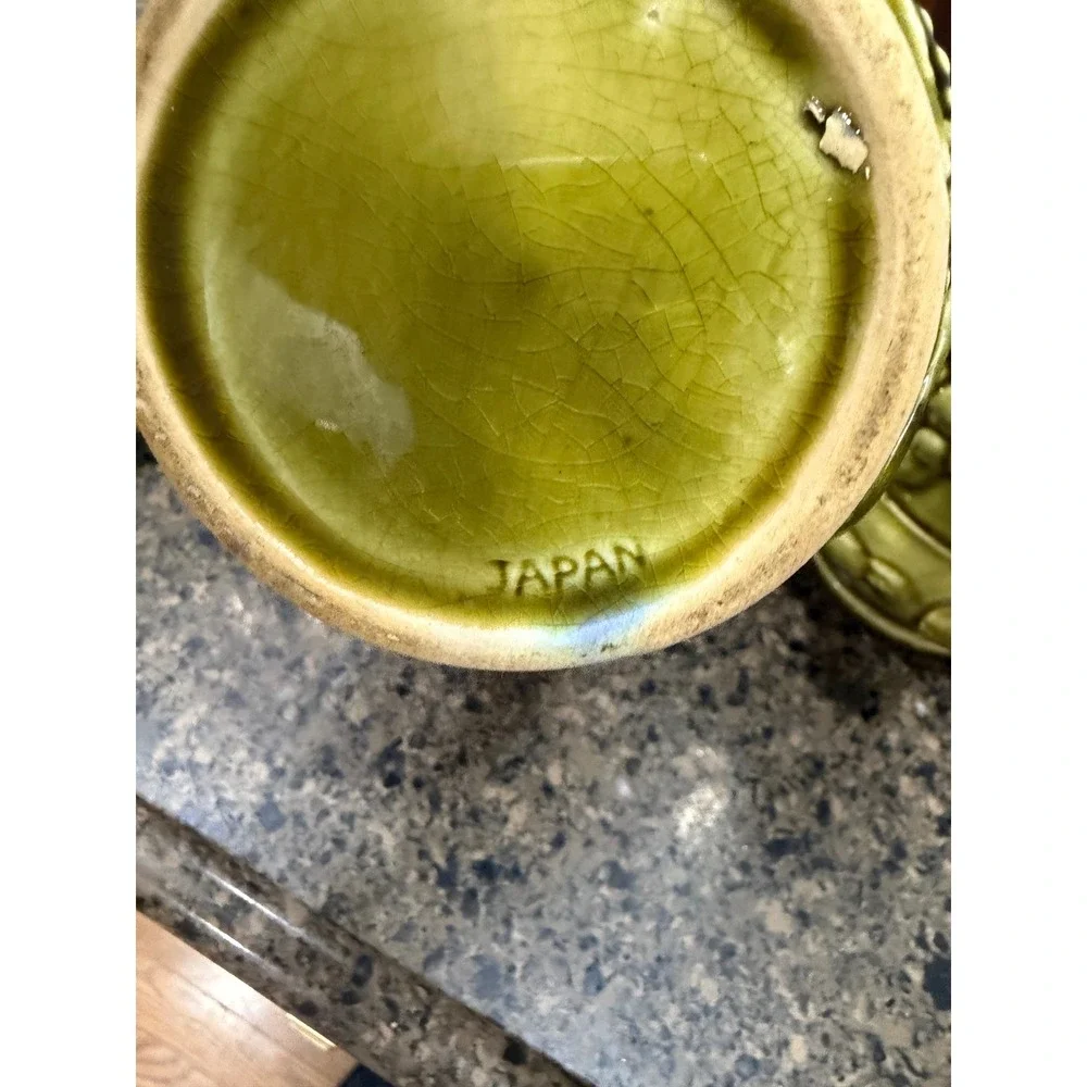 Vintage Japan Green Fruit Majolica Teapot and Instant Coffee Canister Set‎